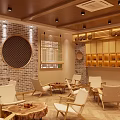 Traditional Teahouse Interior Design With Circular Decorative Wall Bamboo Blinds And Wooden Furniture