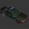 Dark Colored Police Sedan With Red And Blue Emergency Lights And Shiny Surface