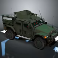 Green Armored Military Vehicle With Roof Mounted Equipment And Protective Grille