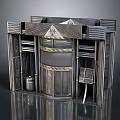 Futuristic Metal Control Station With Yellow Stripes And Control Panel 3d model