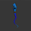 Blue Genie Character 3D Render With Outstretched Arms Yellow Wristbands Brown Belt And Standing Pose