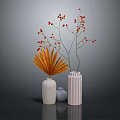 Decorative Plant Branches With Red Berries And Orange Leaves In Colorful Vases For Indoor Decor