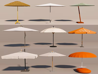 Outdoor Decorative Umbrella Set With Colorful Designs And Different Base Styles 3d model