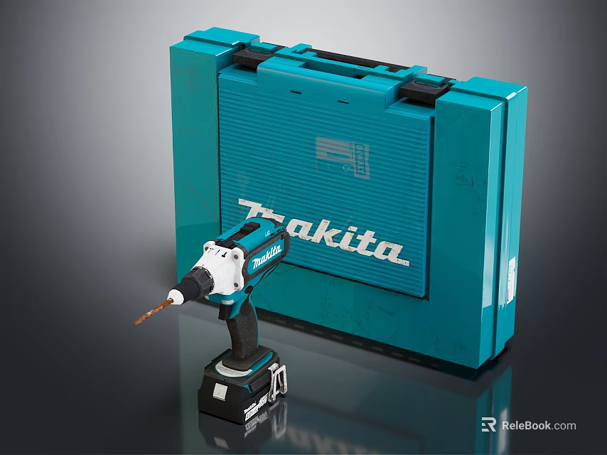High Quality Makita Cordless Drill With Blue Toolbox For Hardware Tools 3d model 