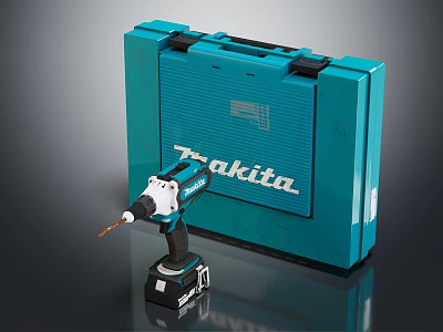High Quality Makita Cordless Drill With Blue Toolbox For Hardware Tools 3d model