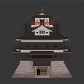 Cartoon Castle Scene With Multi Tiered Dark Roof Pink Stone Base And Red Top Decorations