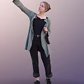 Woman Posing in Light Green Cardigan Black Top Black Pants with Belt and Handbag