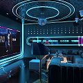 Vibrant KTV Lounge With Neon Lights Large Screen Comfortable Sofa And Disco Ball