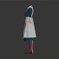 Women's Uniform And Apron Clothing Set With White Blouse Blue Skirt And Dark Green Top