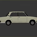 Vintage White Classic Car With Black Roof And Red Tail Lights Rear View