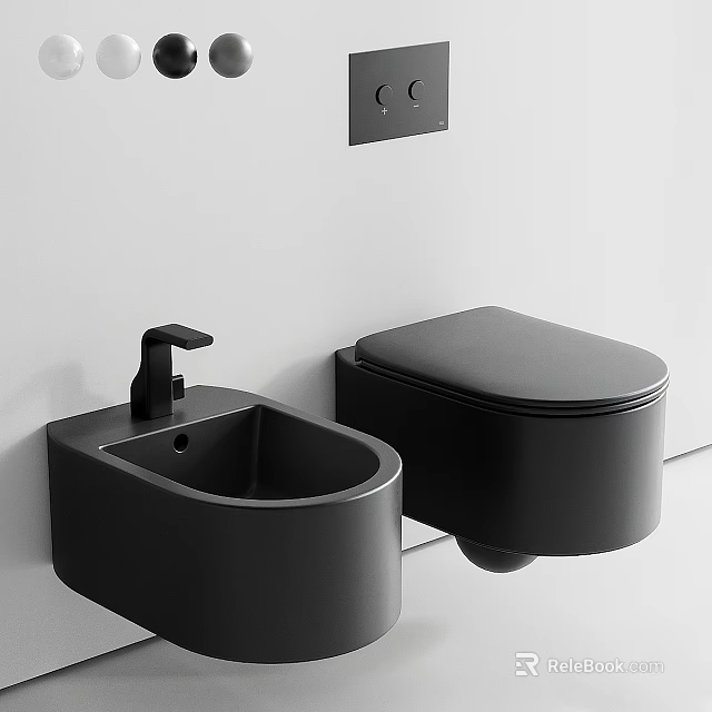 Modern Black Wall Mounted Toilet With Sleek Design And Washbasin 3d model 