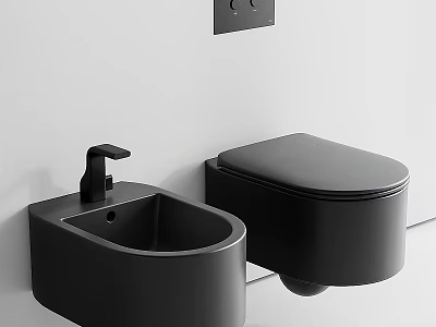 Modern Black Wall Mounted Toilet With Sleek Design And Washbasin 3d model