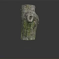 Stump Shaped Wood and Stone Decorative Piece with Natural Bark Texture and Circular Holes
