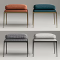 Contemporary Modern Upholstered Stools With Metal Legs And Colorful Patterned Cushions