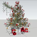 Decorated Christmas Tree With Red Silver Ornaments In Indoor Living Room Kitchen Background
