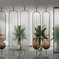Modern Glass Room Dividers With Metal Frames And Green Plants In Interior Space