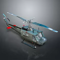 Green Military Helicopter Model With Blue Rotor Blades Landing Gear And Red Accents