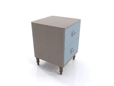 Two Drawer Nightstand with Gray and Light Blue Wooden Texture Silver Handles Brown Legs 3d model