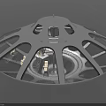 Futuristic Circular Spacecraft For Aerospace Exploration With Transparent Windows And Modern Structure