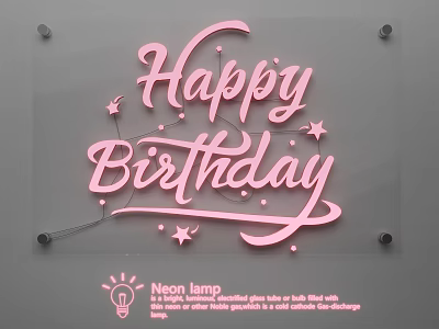Happy Birthday Pink Neon Light Fixture Combination With Star And Moon Decorations 3d model