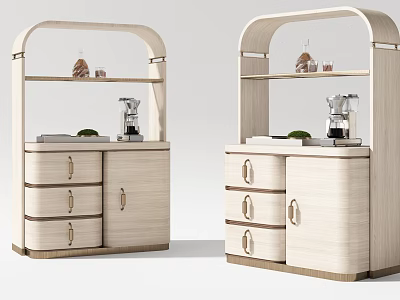 Elegant Modern Wooden Bar Counter With Drawers Shelves And Decorative Items 3d model