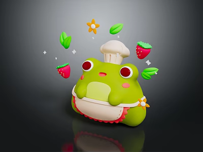 Commercial Equipment With Green Frog Chef Apron And Fruit Decor Dark Background Reflection 3d model