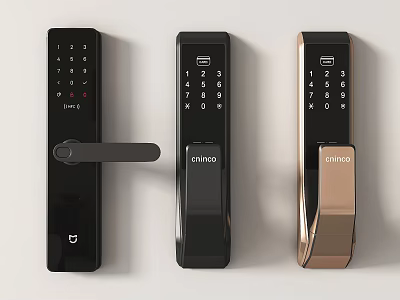 Modern Smart Door Handle With Numeric Keypad ORVIBO Black And Rose Gold Designs 3d model
