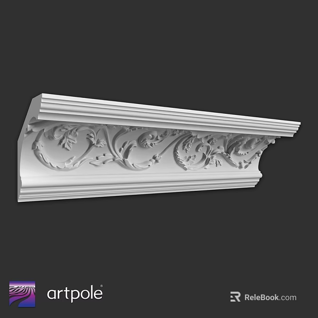 Elegant White Architectural Decorative Component With Intricate Carved Scroll Patterns 3d model 