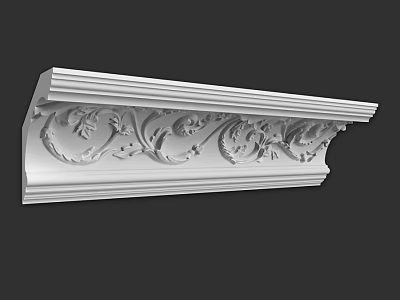 Elegant White Architectural Decorative Component With Intricate Carved Scroll Patterns 3d model