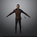 Man In Medieval Style Leather Armor With Brown Tunic Black Sleeves And Dagger