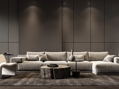 Modern Fabric Sofa And Geometric Coffee Table Set With Cushions And Living Room Rug 3d model