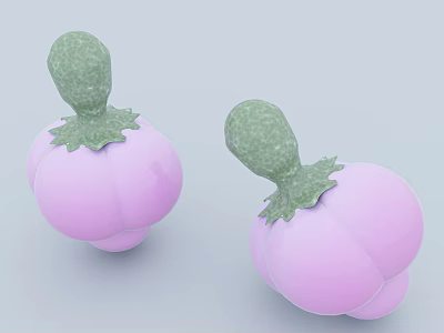 Pink Fruit Shaped Ceramic Vessels with Green Decorative Tops for Home Decoration 3d model