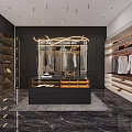 Modern Fashion Store Interior With Hanging Clothes Shoe Shelves And Central Counter