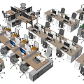 Modern Office Workspace With Multiple Desks Computers Ergonomic Chairs And Dividers 3d model