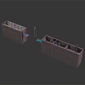 Industrial Mechanical Scene Components With Blue Outlined Internal Structure And Two Rectangular Frame Designs
