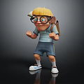 3D Boy Character With Yellow Cap Glasses Blue Shorts And Backpack Standing Pose