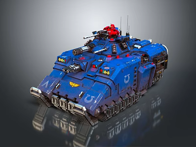 Blue Sci Fi Battle Tank With Red Accents And Weaponry 3d model