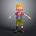 3D Cartoon Character With Blonde Hair Pink Shirt Blue Vest Green Shorts And Black Boots