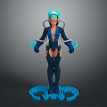 Futuristic Humanoid Character Featuring Biomechanical Elements With Glowing Blue Accents On Platform Base 3d model