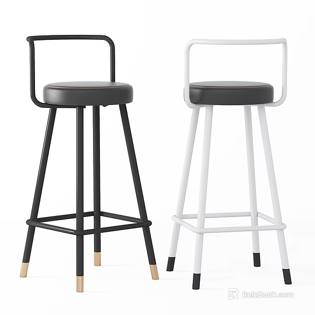 Modern Black And White Bar Stools With Metal Frame And Wooden Legs 3d model 