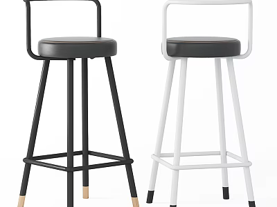 Modern Black And White Bar Stools With Metal Frame And Wooden Legs 3d model