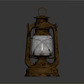 Vintage Kerosene Lamp With Rustic Metal Body And Glass Shade Lit Wick