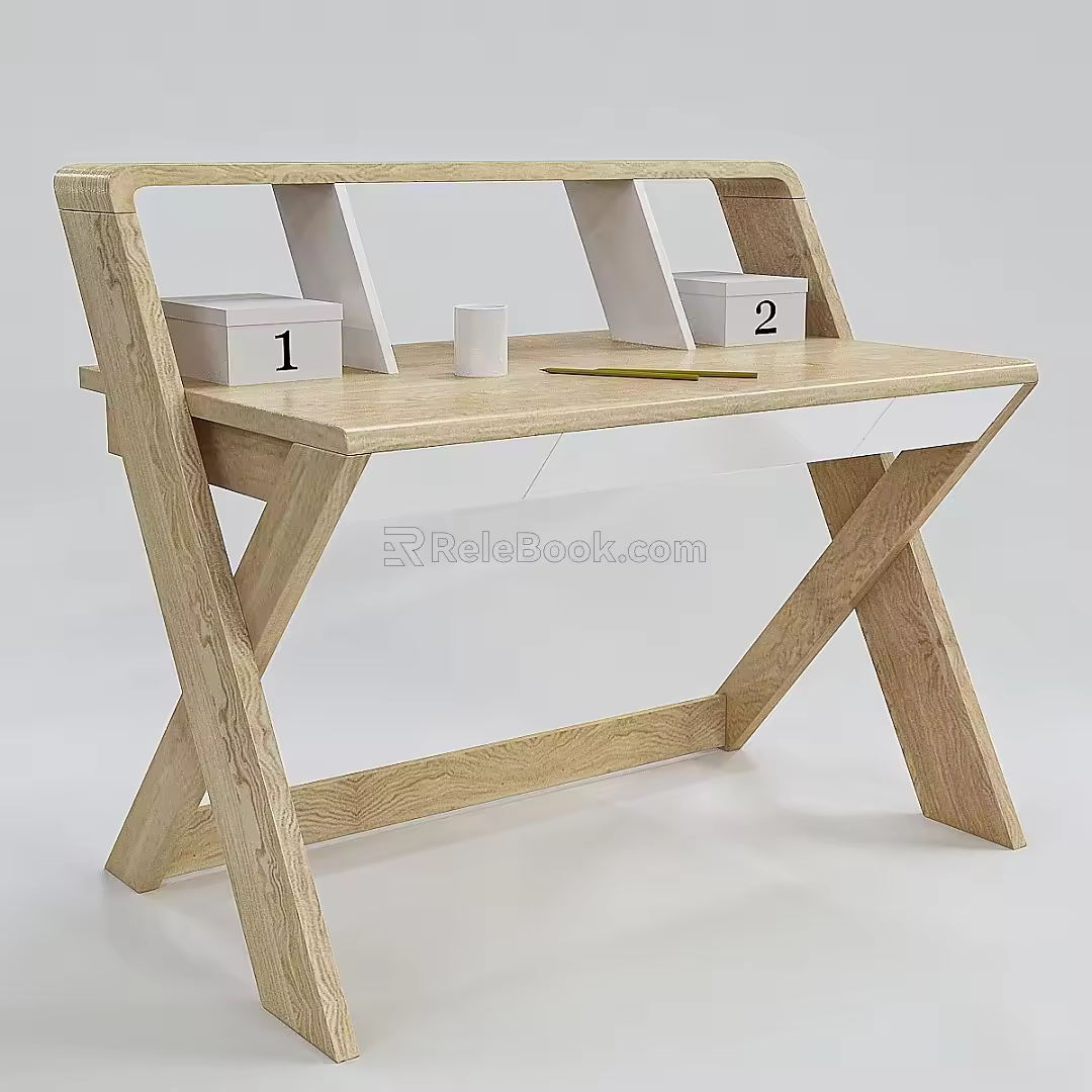 Desk Solid Wood Simple Writing Desk Nordic Computer Desk Home Bedroom Middle School Student Office Table 3d model