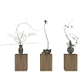 Decorative Vases With Flowers And Branches On Wooden Pedestals Neutral Background