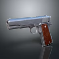 Classic Silver Metal Pistol With Wooden Grip And Gradient Background Reflection
