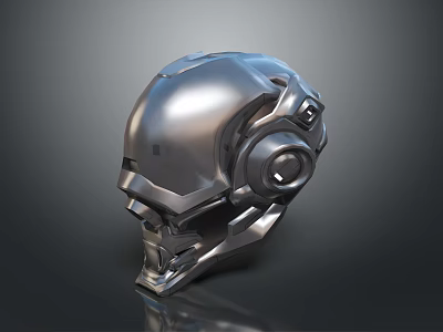 Sleek Futuristic Silver Metallic Helmet Featuring Modern Design and Tech Inspired Elements 3d model