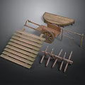 Traditional Wooden Garden Living Supplies With Handcart Plank And Rake Tools