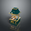 Green And Gold Mini Kitchen Equipment With Hood Countertop And Cabinets