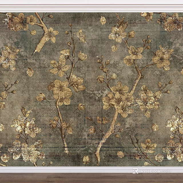 Ornate Decorative Components Featuring Golden Flowers And Branches On Gray Background 3d model 