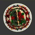 Festive Christmas Cake With Two Layers Cream Red Bow Holly Berries And Gold Ornaments